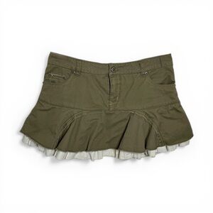 Vintage Y2K Layered Ruffle Micro Mini Skirt Size 36  = Medium Green Cargo